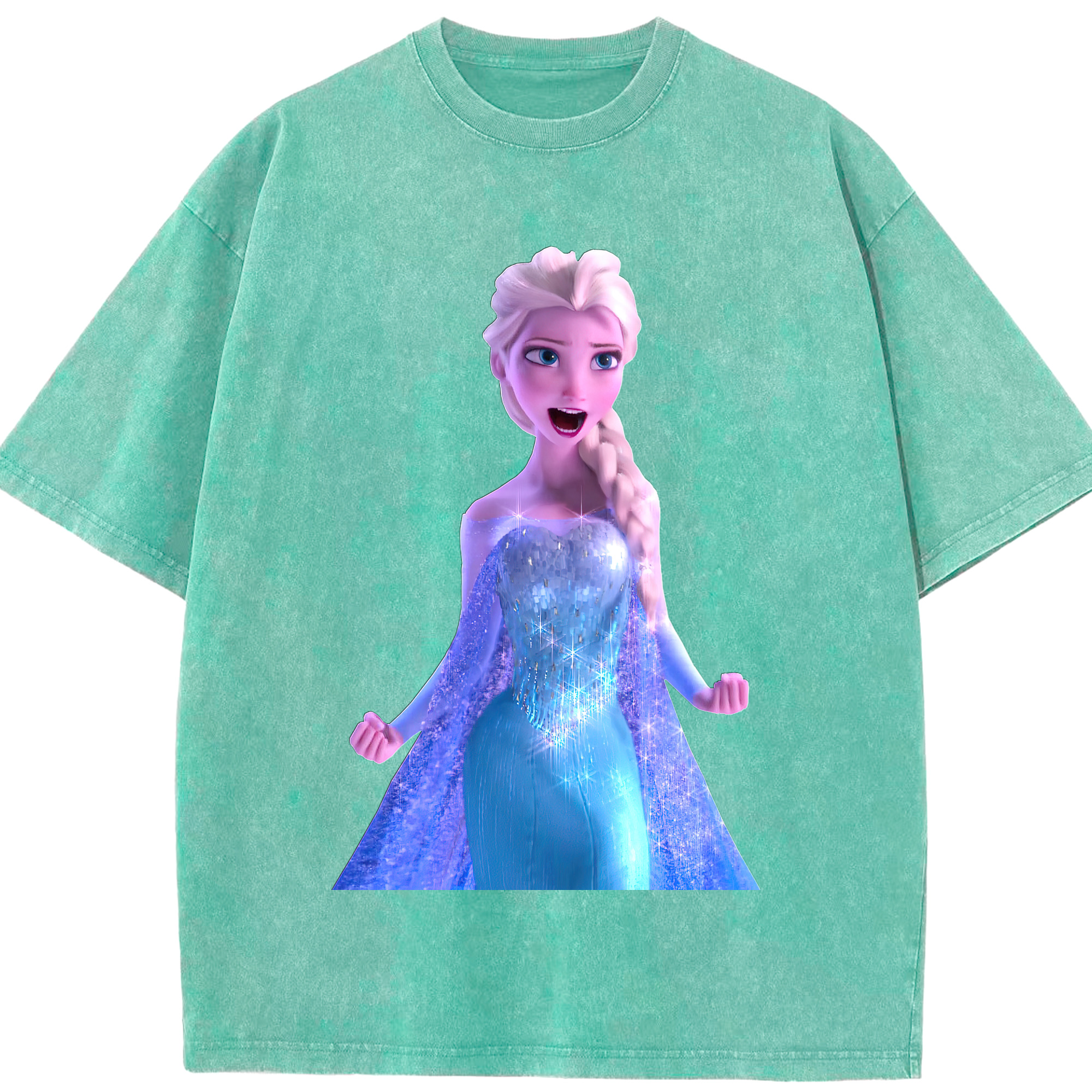 （画像用） アナと雪の女王 アンナ エルサ Frozen Anna Elsa 綿100% ヴィンテージ風 半袖Tシャツ（フロントプリント）